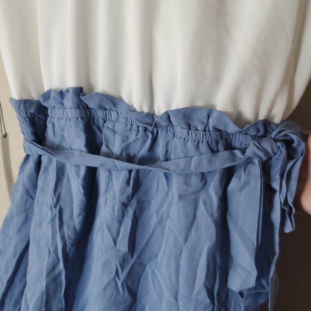 NWT June & Hudson Jumpsuit XL Blue White 2 Tone Wide Leg Colorblock Short Sleeve - Picture 12 of 16